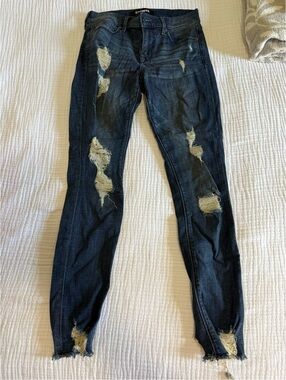 Express Dark Blue Distressed Skinny Jeans - Express